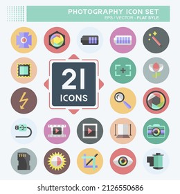 Photography Icon Set in trendy flat style isolated on soft blue background
