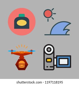photography icon set. vector set about drone, camcorder, ink and waves icons set.