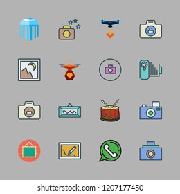 photography icon set. vector set about jellyfish, camcorder, drone and drum icons set.