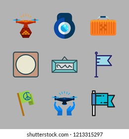 photography icon set. vector set about flag, frame, lens and drone case icons set.