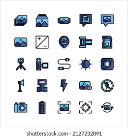 Photography icon set vector flat line for website, mobile app, presentation, social media.
