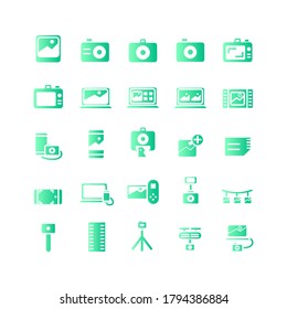 Icono fotográfico conjunto gradiente vector para sitio web, aplicación móvil, presentación, medios sociales. Adecuado para la interfaz de usuario y la experiencia del usuario
