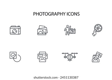 Photography icon set.vector.Editable stroke.linear style sign for use web design,logo.Symbol illustration.