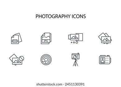 Photography icon set.vector.Editable stroke.linear style sign for use web design,logo.Symbol illustration.