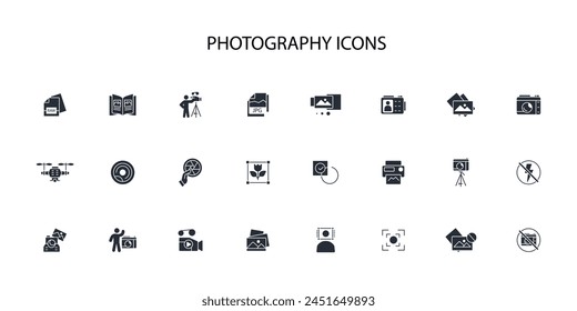 Photography icon set.vector.Editable stroke.linear style sign for use web design,logo.Symbol illustration.