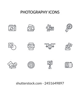 Photography icon set.vector.Editable stroke.linear style sign for use web design,logo.Symbol illustration.