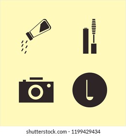 photography icon. photography vector icons set ladle spoon, camera, salt shaker and mascara brush