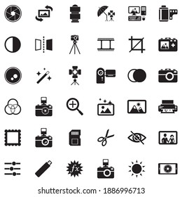 Iconos fotográficos. Diseño plano negro. Ilustración vectorial.