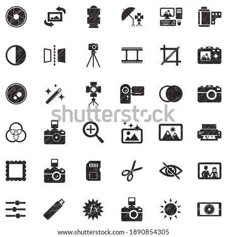 Photography Icons. Black Scribble Design. Vector Illustration.