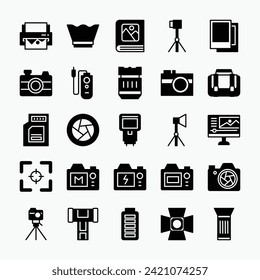 Photography icons collection. Camera, shot, photo, video, technology icons set. vector illustration