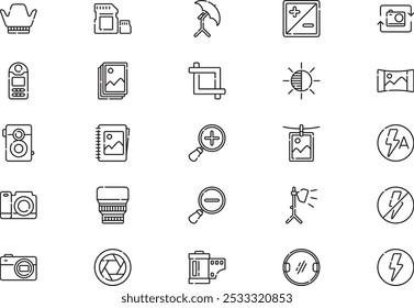 Photography icons collection is a vector illustration with editable stroke.