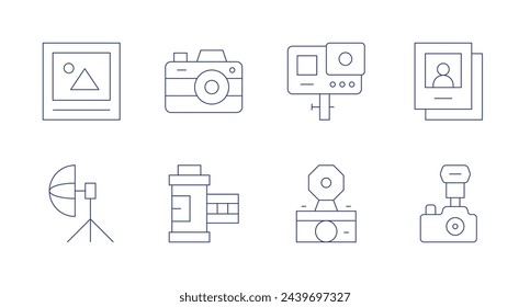 Photography icons. Editable stroke. Containing actioncamera, photograph, camera, umbrella, photography, photocamera, filmroll.