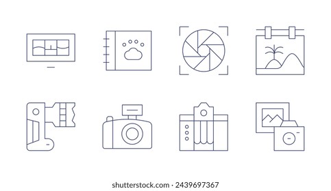 Photography icons. Editable stroke. Containing shutter, photobooth, photography, petalbum, camera.