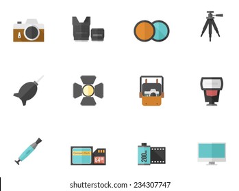 Photography icons in flat colors style.