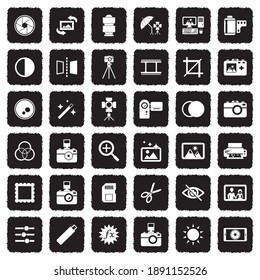 Photography Icons. Grunge Black Flat Design. Vector Illustration.