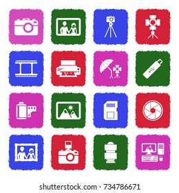 Photography Icons. Grunge Color Flat Design. Vector Illustration. 