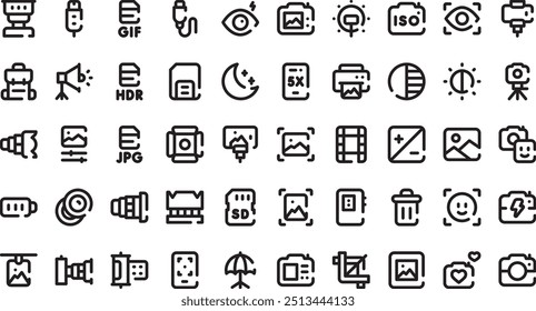 Photography icons High-Quality Vector Icons Collection with Editable Stroke. Ideal for Professional and Creative Projects.