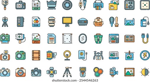 Photography icons High-Quality Vector Icons Collection with Editable Stroke. Ideal for Professional and Creative Projects.