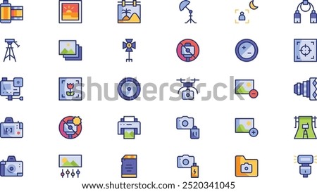 Photography icons High-Quality Vector Icons Collection with Editable Stroke. Ideal for Professional and Creative Projects.