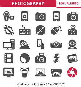 Photography Icons. Professional, pixel perfect icons, EPS 10 format.