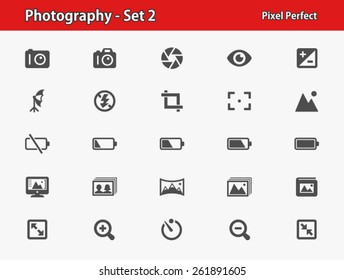 Photography Icons. Professional, pixel perfect icons optimized for both large and small resolutions.