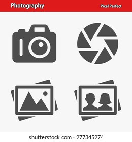 Photography Icons. Professional, pixel perfect icons optimized for both large and small resolutions. EPS 8 format. Designed at 32 x 32 pixels.