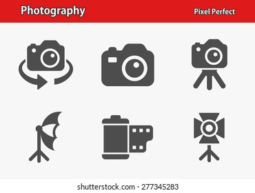 Photography Icons. Professional, pixel perfect icons optimized for both large and small resolutions. EPS 8 format. Designed at 32 x 32 pixels.