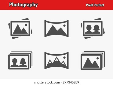 Photography Icons. Professional, pixel perfect icons optimized for both large and small resolutions. EPS 8 format. Designed at 32 x 32 pixels.