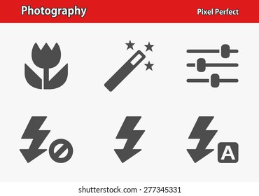 Photography Icons. Professional, pixel perfect icons optimized for both large and small resolutions. EPS 8 format. Designed at 32 x 32 pixels.