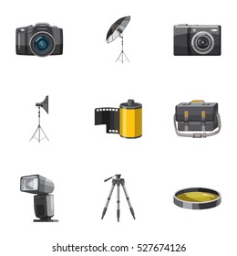 Photography icons set. Cartoon illustration of 9 photography vector icons for web