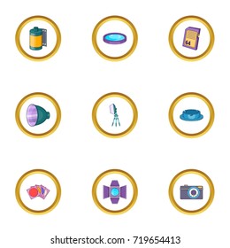 Photography icons set. Cartoon style set of 9 photography vector icons for web design