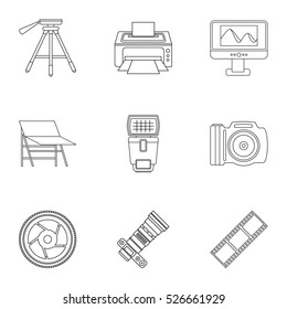 Photography icons set. Outline illustration of 9 photography vector icons for web