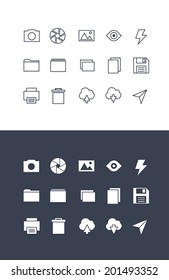 Photography Icons set for toolbar in flat and line style