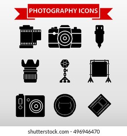 Photography Icons Set Vector Illustration