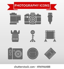 Photography Icons Set Vector Illustration