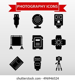 Photography Icons Set Vector Illustration