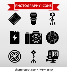 Photography Icons Set Vector Illustration