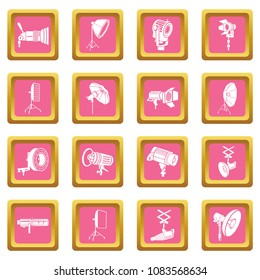 Photography icons set vector pink square isolated on white background 