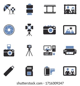 Photography Icons. Two Tone Flat Design. Vector Illustration.