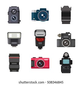 Photography icons vector set creative design pictures in flat style