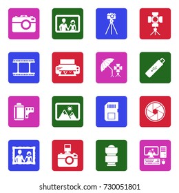 Photography Icons. White Flat Design In Square. Vector Illustration. 