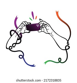 Photography illustration of two hands holding smartphone