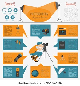 Photography infographics set with photo, camera equipment. Vector illustration