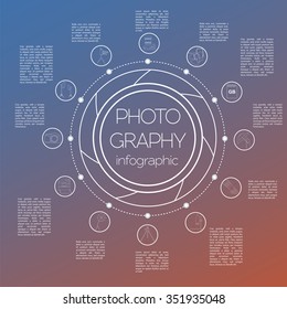 Photography infographics set with photo, camera equipment. Vector illustration