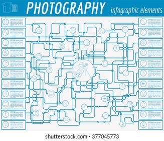 Photography infographics set with photo, camera equipment. Vector illustration