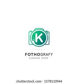 Photography initial letter k logo with camera vector element, design symbol illustration template