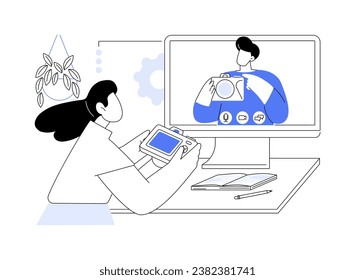 Photography isolated cartoon vector illustrations. Girl having photography classes with tutor online, creative hobby, taking camera in hands, picture shooting workshop vector cartoon.