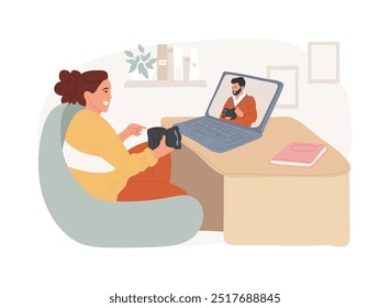 Fotografía Ilustraciones vectoriales de dibujos animados aislados. Chica que tiene clases de Fotografía con tutor en línea, pasatiempo creativo, tomar la cámara en las manos, dibujos animados de Vector de taller de tiro de imágenes.