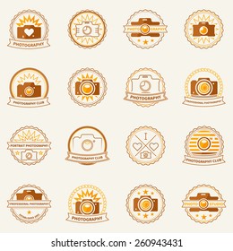 Photography labels and badges - vector set of flat retro photo camera icons or logos