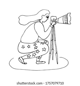 Photography life. Lady photographer. Illustration of photography.